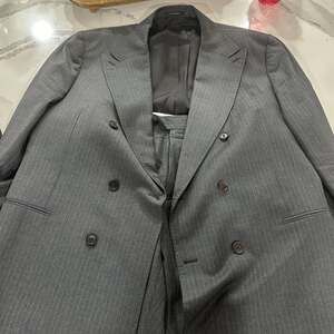 SuitSupply Mid Grey Striped Tailored Fit Milano Double-Breasted Suit